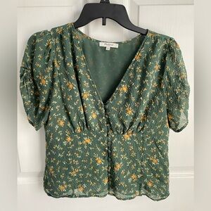 Madewell Floral Blouse Size S Green and Yellow Flowers